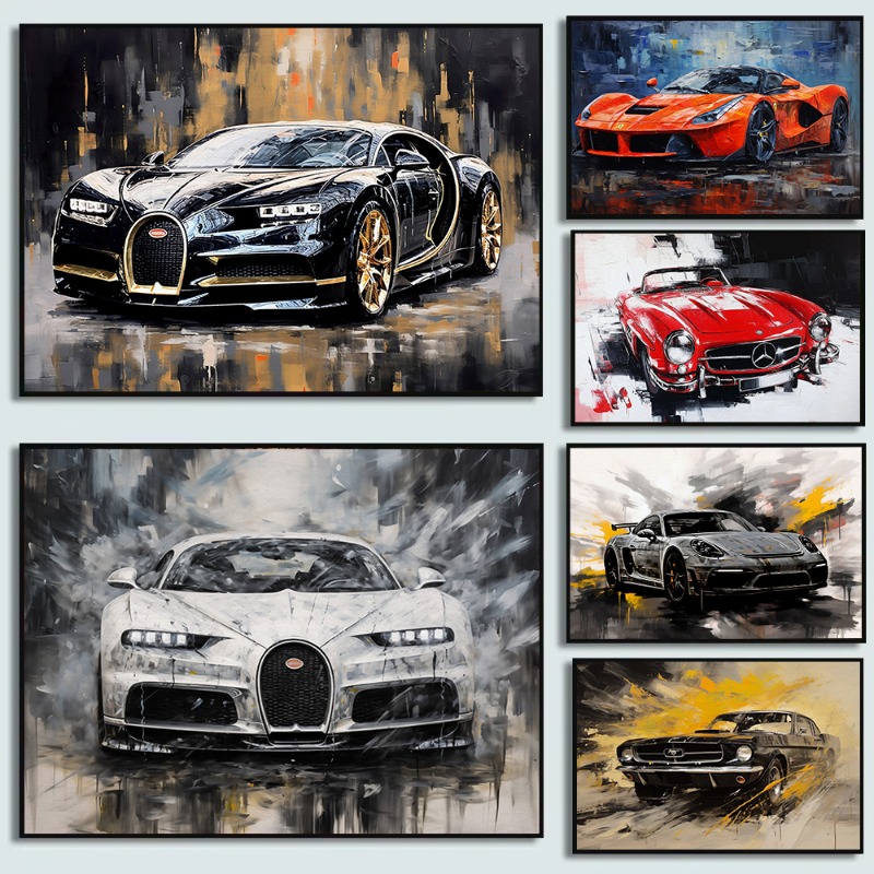 Luxury Lifestyle Cars - ヴィンテージ油絵風車ポスター高級レトロスポーツ自動車キャンバスアートモダンな壁飾り リビングルーム寝室自宅用