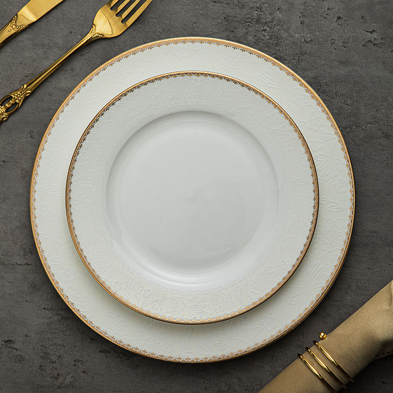 Gold Plated Cutlery - クリエイティブな金メッキの花の骨,中国の金のディナープレート,ヴィンテージのカトラリー,高級フラットプレート,セラミック食器,台所用品