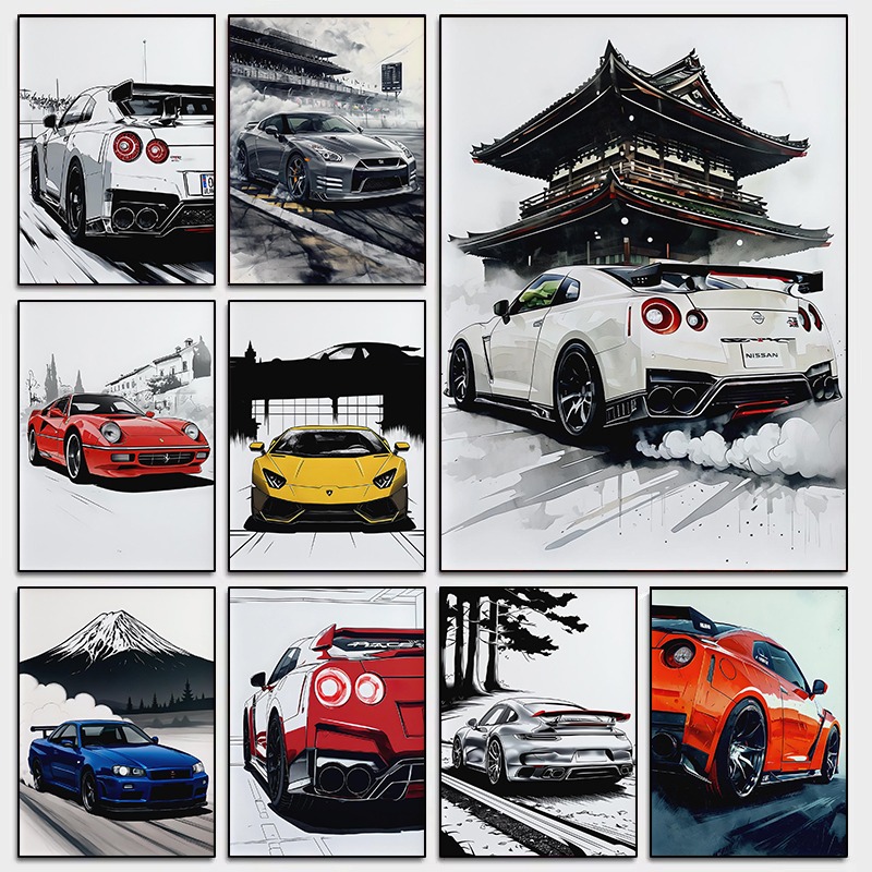 Luxury Lifestyle Cars - 和風スーパーカー壁アートポスター現代自動車スカイラインプリント高級スポーツカーの装飾男の洞窟車両壁の装飾