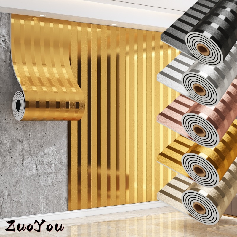 Luxury Lifestyle Wallpaper - 高級ゴールドストライプコンタクトペーパー、防水自己粘着壁紙、家の装飾、キッチン、寝室、3Dフルウォールリノベーション用