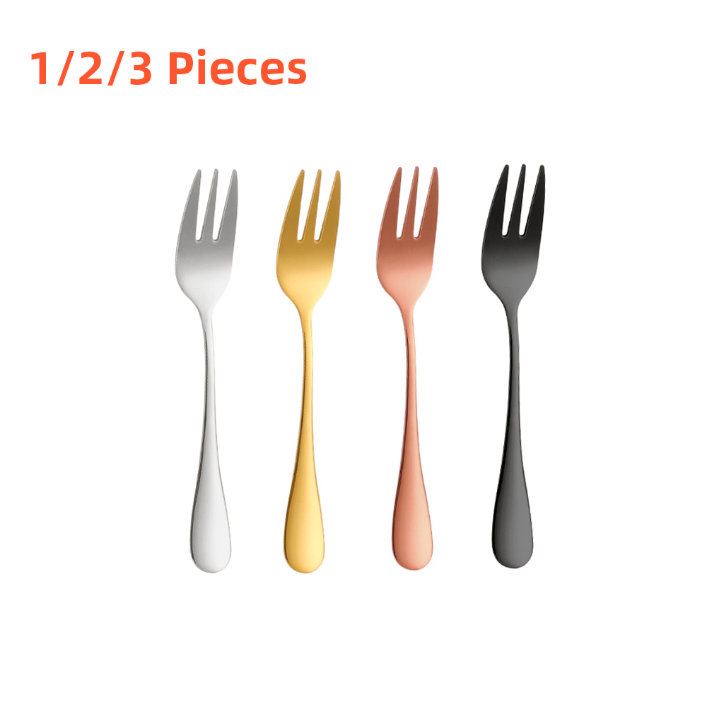 Gold Plated Cutlery - 1/2/3 個ゴールドフルーツフォークステンレス鋼コーヒーティーフォークセットアイスクリームケーキデザートミニフォークアフタヌーンパーティーブラックカトラリー