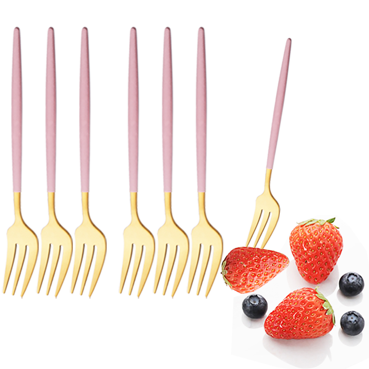 Gold Plated Cutlery - 6 個ピンクゴールド食器セットステンレス鋼小さなフォークカトラリーケーキフォークフルーツフォークデザートフォーク食器キッチンアクセサリー