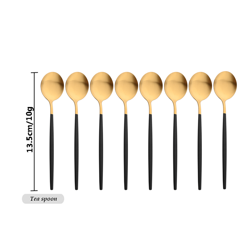 Gold Plated Cutlery - Drmfiy 黒ハンドルゴールドコーヒー食器セット 8/16/24/32 スプーン食器バースプーンティースプーン撹拌カトラリーセットキッチンツール