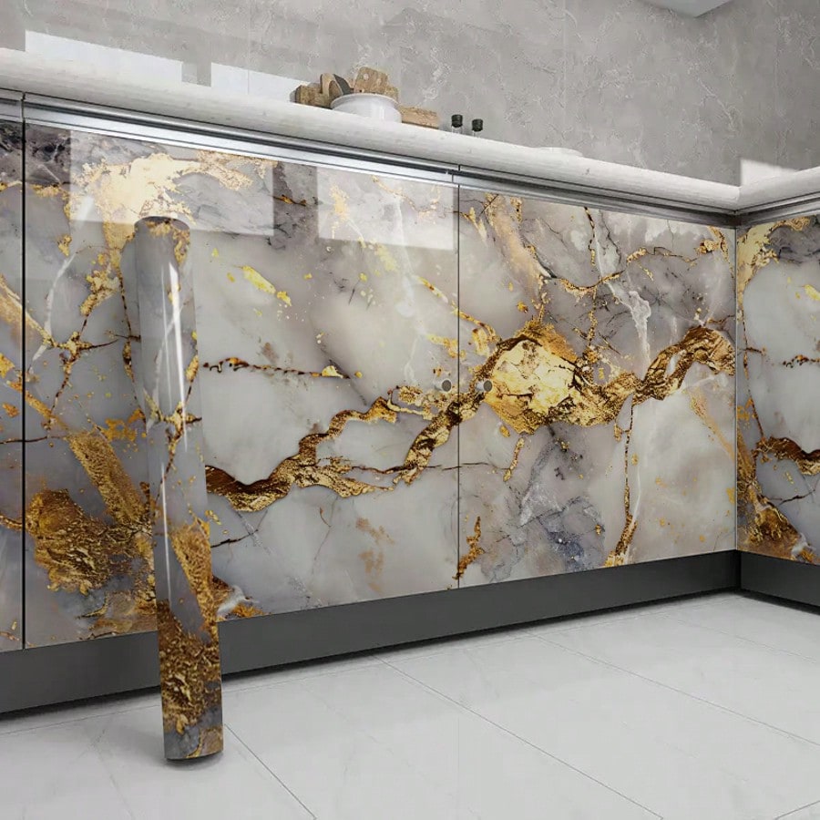 Luxury Lifestyle Wallpaper - 1ロール 防水 大理石柄 剥がして貼るだけ壁紙、自己粘着性 厚手素材 高級感