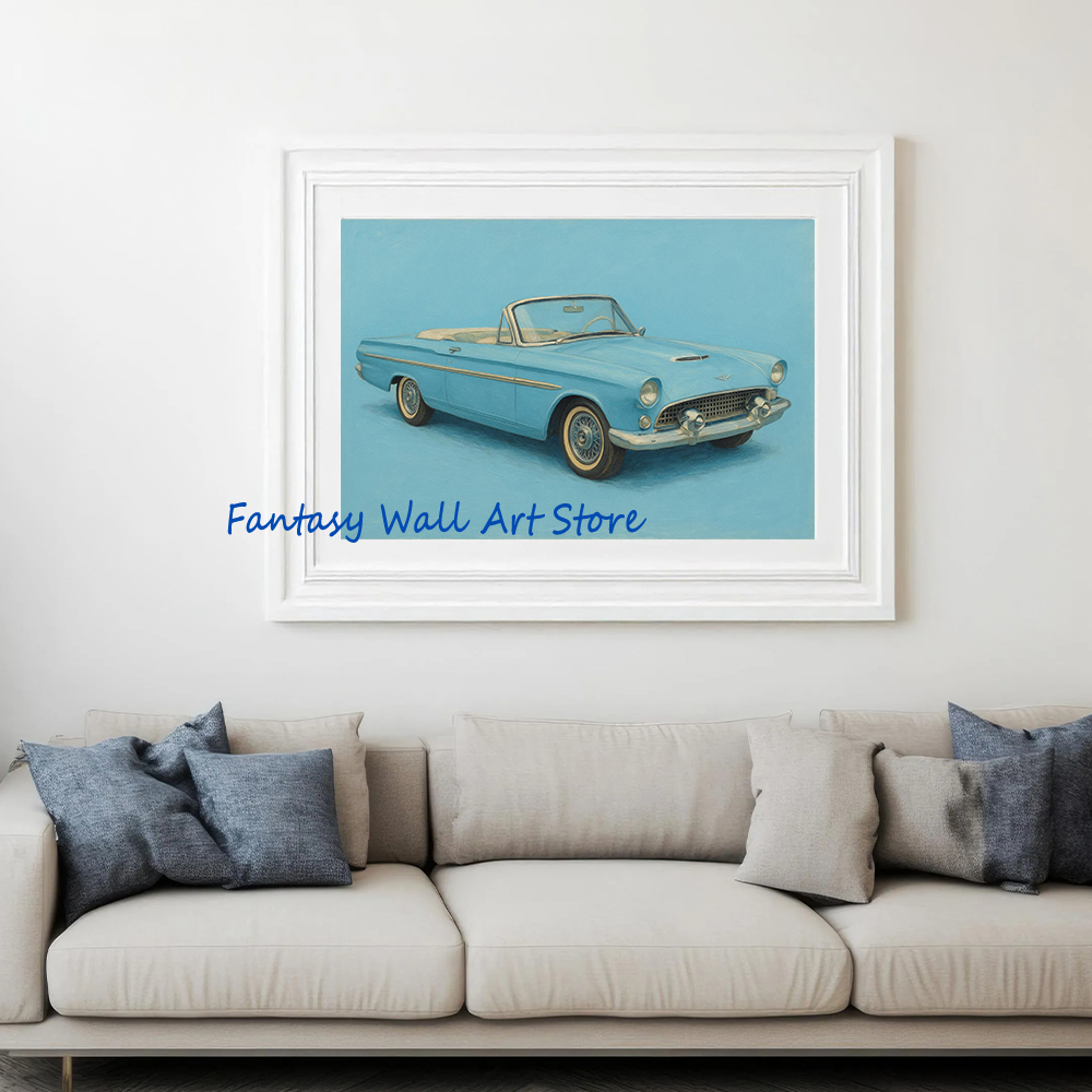 ヴィンテージ風の赤、緑、青、ピンクの車のイラストポスター。6 - Luxury Lifestyle Cars のレビューと価格