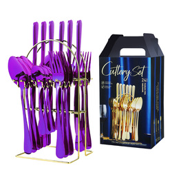 24 個のステンレス鋼の食器セットナイフフォークスプーン食器 - Gold Plated Cutlery のレビューと価格