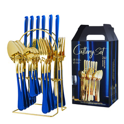 24 個のステンレス鋼の食器セットナイフフォークスプーン食器 - Gold Plated Cutlery のレビューと価格