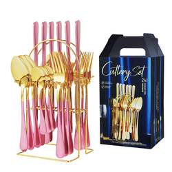 24 個のステンレス鋼の食器セットナイフフォークスプーン食器 - Gold Plated Cutlery のレビューと価格