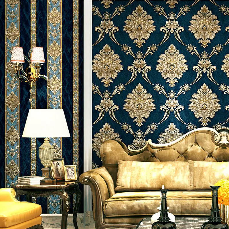ヨーロピアンスタイル ブルーダマスク 3D PVCエンボス壁 - Luxury Lifestyle Wallpaper のレビューと価格