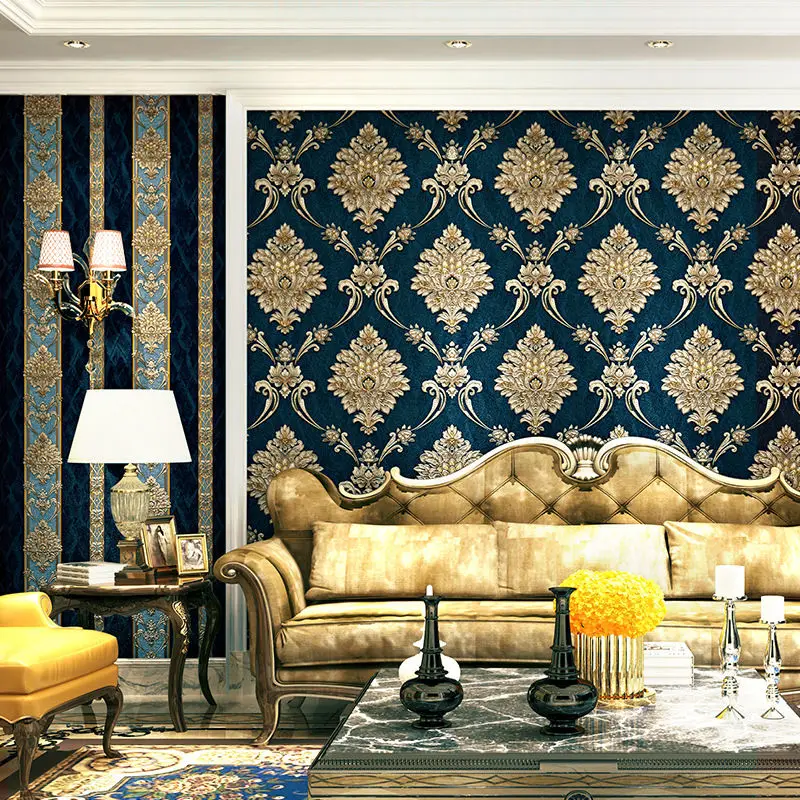 ヨーロピアンスタイル ブルーダマスク 3D PVCエンボス壁 - Luxury Lifestyle Wallpaper のレビューと価格