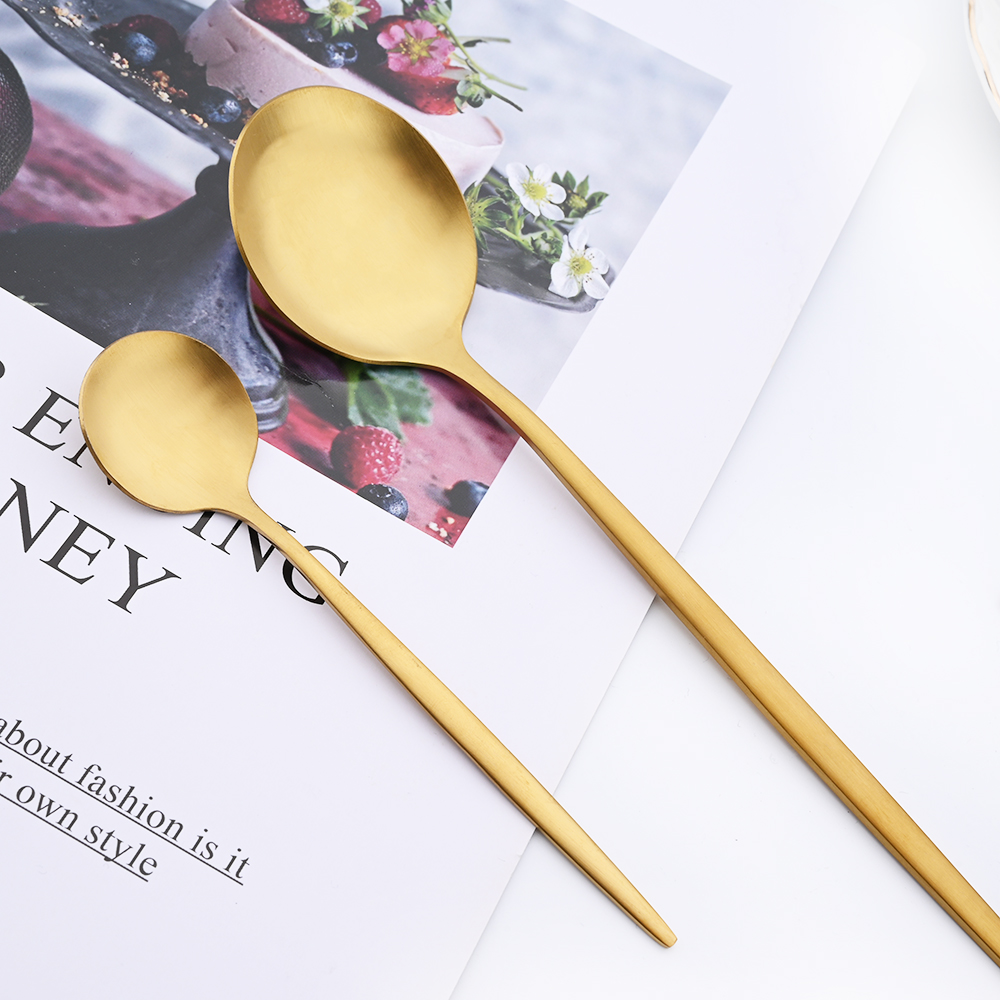 Drmfiy 黒ハンドルゴールドコーヒー食器セット 8/16 - Gold Plated Cutlery のレビューと価格