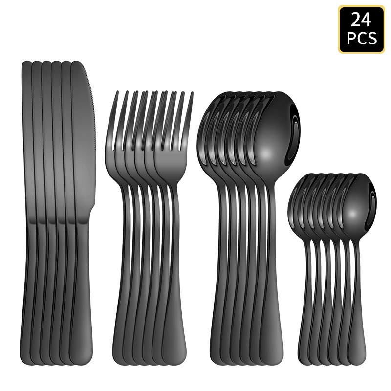 4/6/16/24個入り ブラックステンレス製カトラリー 1 - Gold Plated Cutlery のレビューと価格
