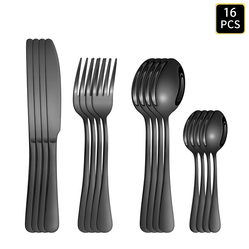 4/6/16/24個入り ブラックステンレス製カトラリー 1 - Gold Plated Cutlery のレビューと価格
