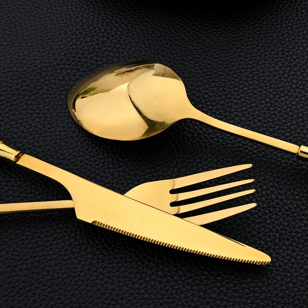 16 個食器セットカトラリーセットミラーセラミックハンドルゴ - Gold Plated Cutlery のレビューと価格