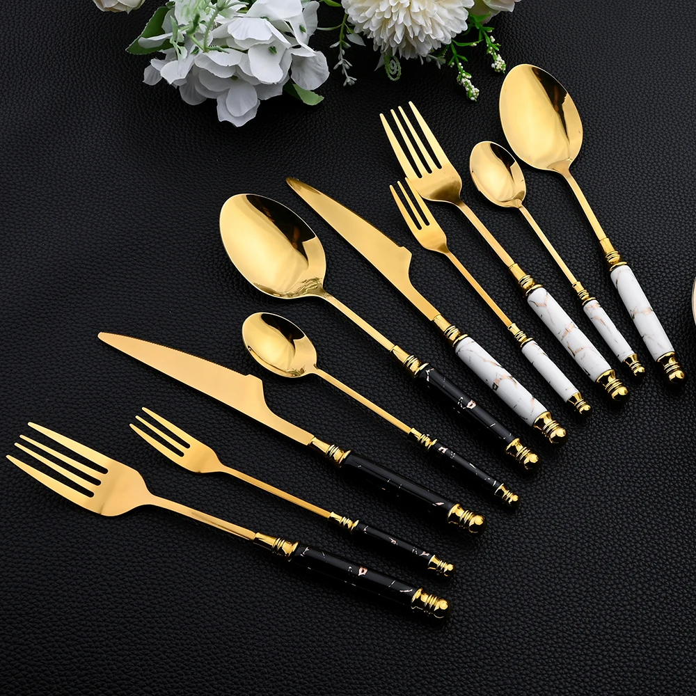 16 個食器セットカトラリーセットミラーセラミックハンドルゴ - Gold Plated Cutlery のレビューと価格