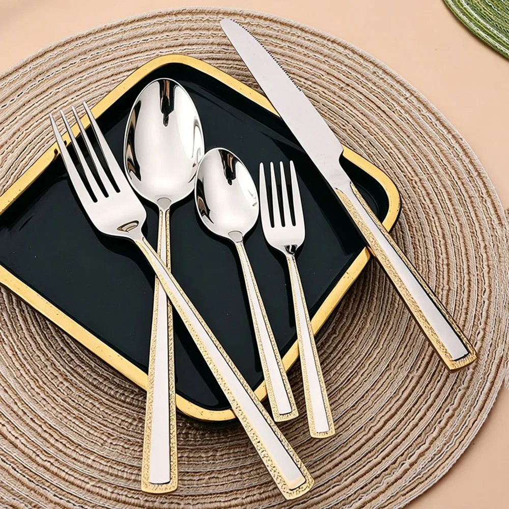 4 個ステンレス鋼カトラリーセットナイフフォークスプーン食器 - Gold Plated Cutlery のレビューと価格