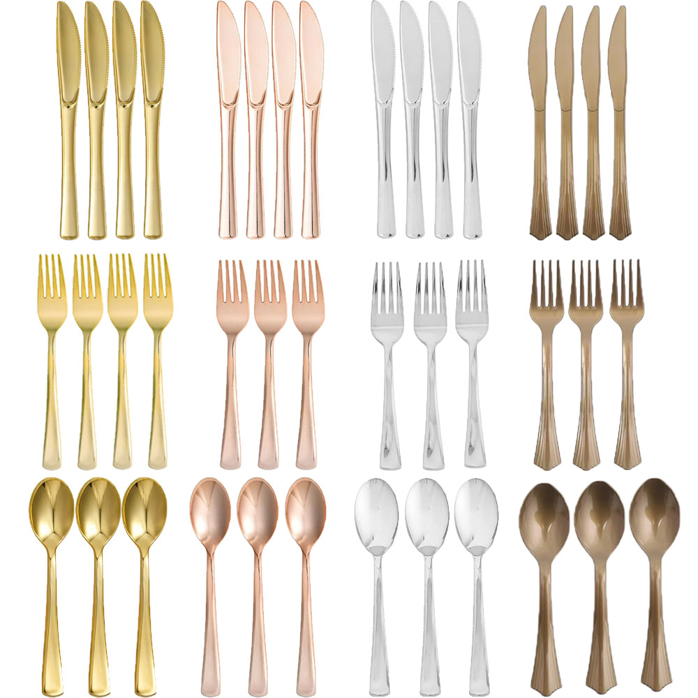 ローズゴールド使い捨てナイフ・フォーク・スプーンカトラリーセ - Gold Plated Cutlery のレビューと価格