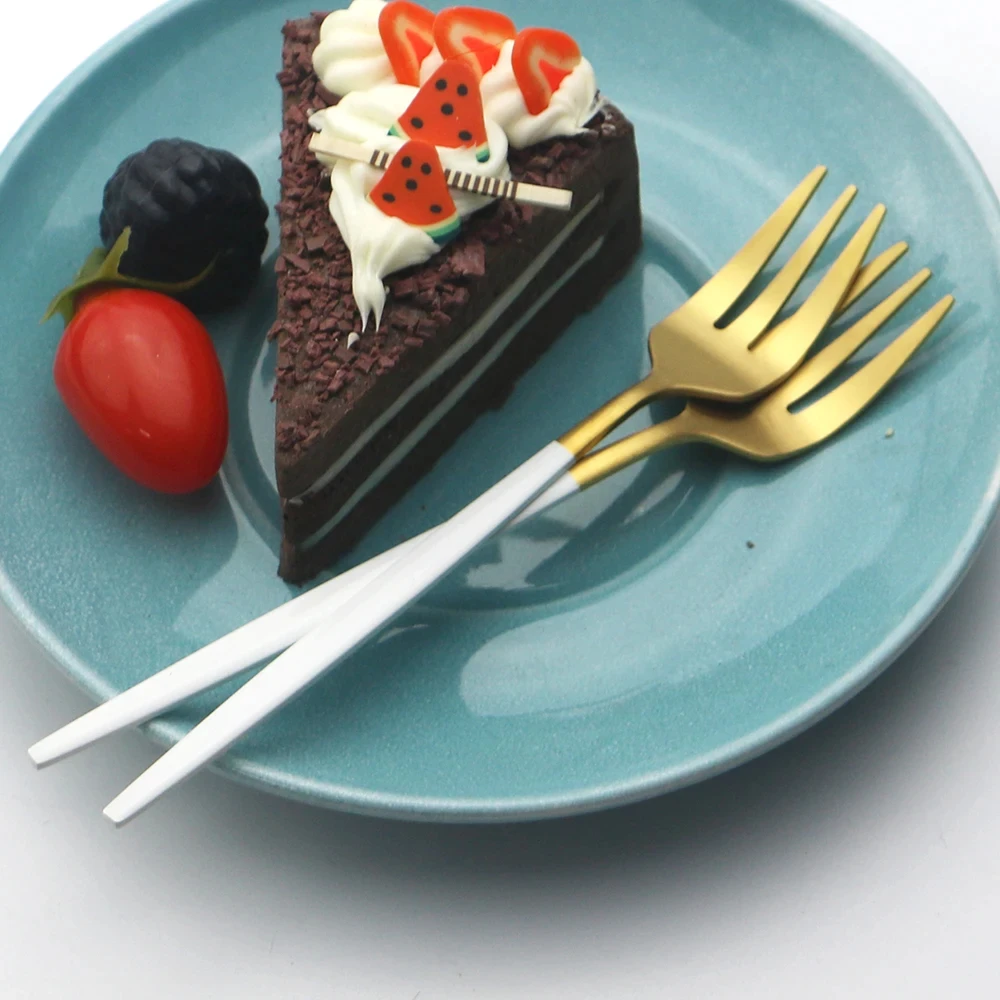 6 個ステンレス鋼マットケーキフルーツフォーク食器銀器カトラ - Gold Plated Cutlery のレビューと価格