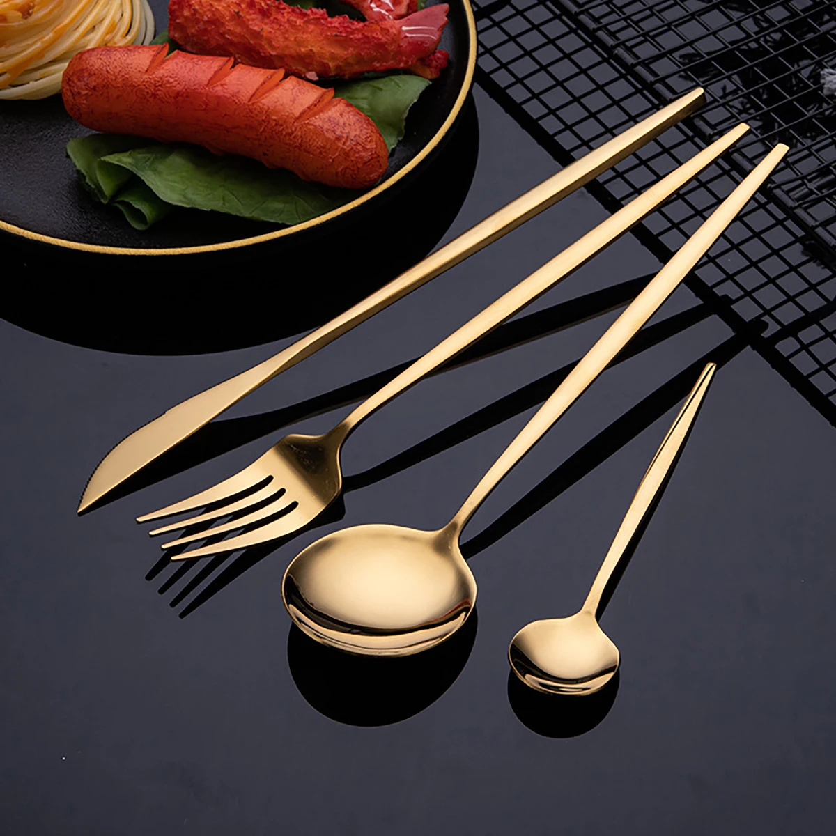 ステンレス鋼カトラリーセット,16個,金,ミラー,ナイフフォ - Gold Plated Cutlery のレビューと価格