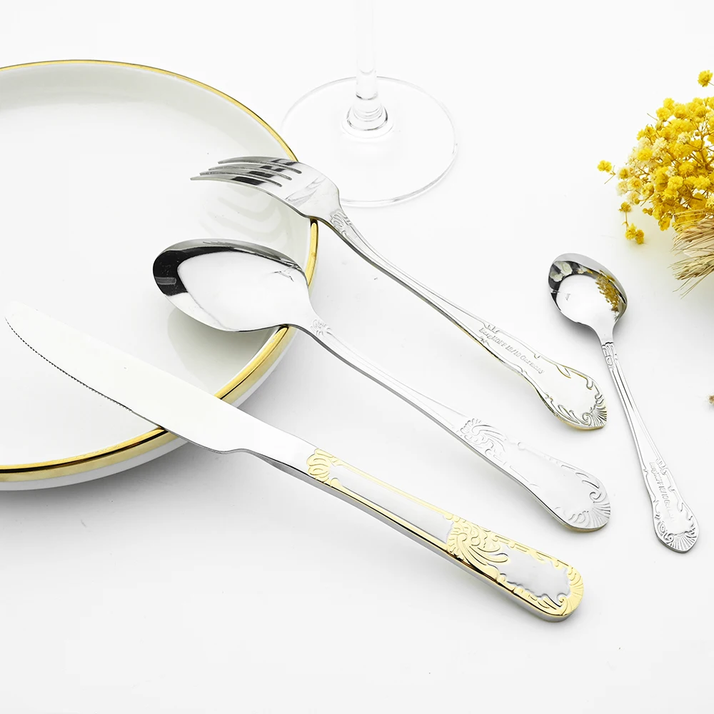 304ステンレス製の高級食器セット。高品質なナイフ、フォーク - Gold Plated Cutlery のレビューと価格