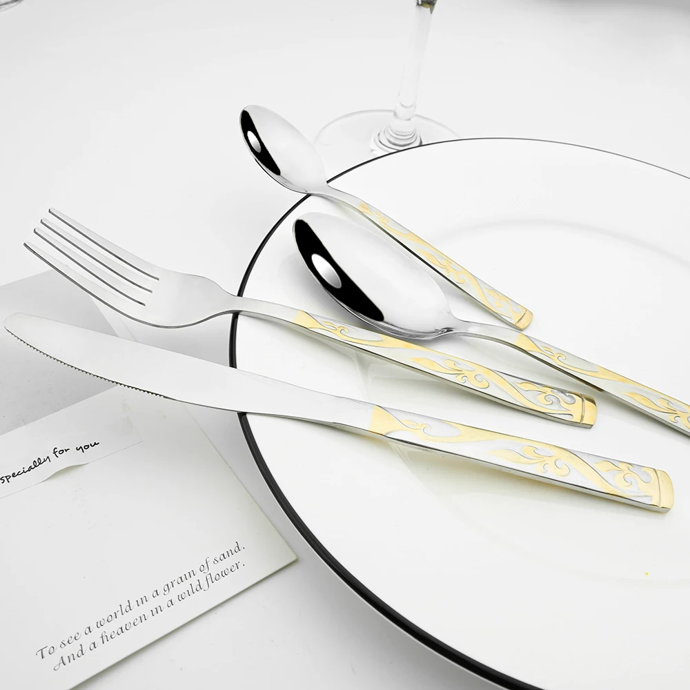 304ステンレス製の高級食器セット。高品質なナイフ、フォーク - Gold Plated Cutlery のレビューと価格